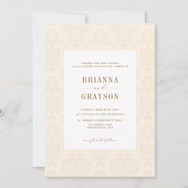 Elegant Classic Beige Script Vintage Wedding  Invitation (Front)