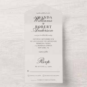 Elegant Classic Black and Ivory Old Money Wedding All In One Invitation