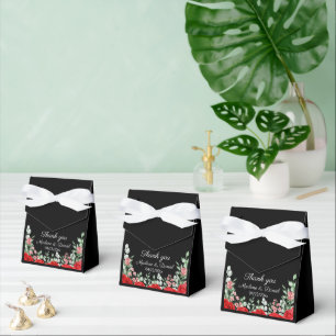 Elegant Classic Black And Red Floral Wedding Favour Box
