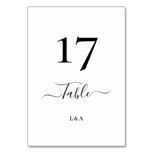 Elegant Classic Black and White Caligraphy Wedding Table Number