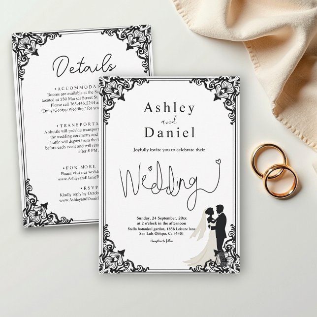 Elegant Classic Black And White Couple Wedding Invitation (Creator Uploaded)