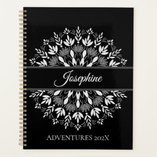 Elegant classic Black  and White Floral mandala Planner