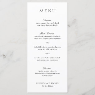 Elegant Classic Black and White Formal Wedding Menu