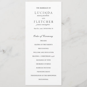 Elegant Classic Black and White Formal Wedding Programme