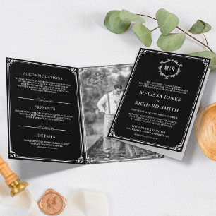 Elegant Classic Black and White Monogram Wedding Invitation