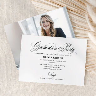 Elegant Classic Black and White   Photo Grad Party Invitation