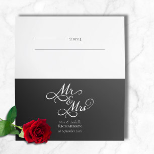Elegant Classic Black and White Script Wedding Place Card