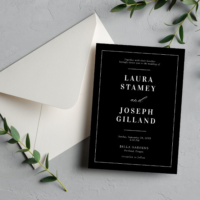 Elegant Classic Black and White Wedding Invitation (Elegant black and white wedding invitation with your details adds timeless elegance.)