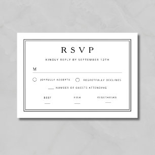 Elegant Classic Black And White Wedding RSVP Card
