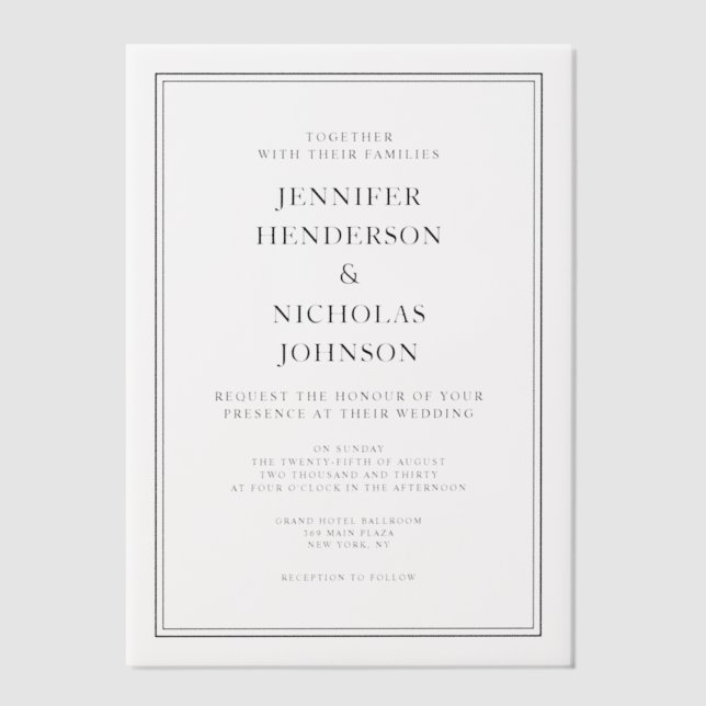 Elegant Classic Black And White Wedding Vellum Invitations (Front)