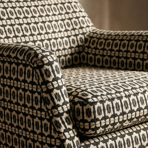 Elegant Classic Black & Beige Geometric Pattern Fabric
