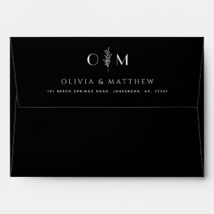 Elegant classic black floral minimalist wedding envelope