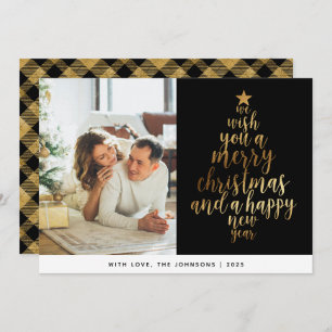 Elegant Classic Black Gold Family Photo Christmas Holiday Card