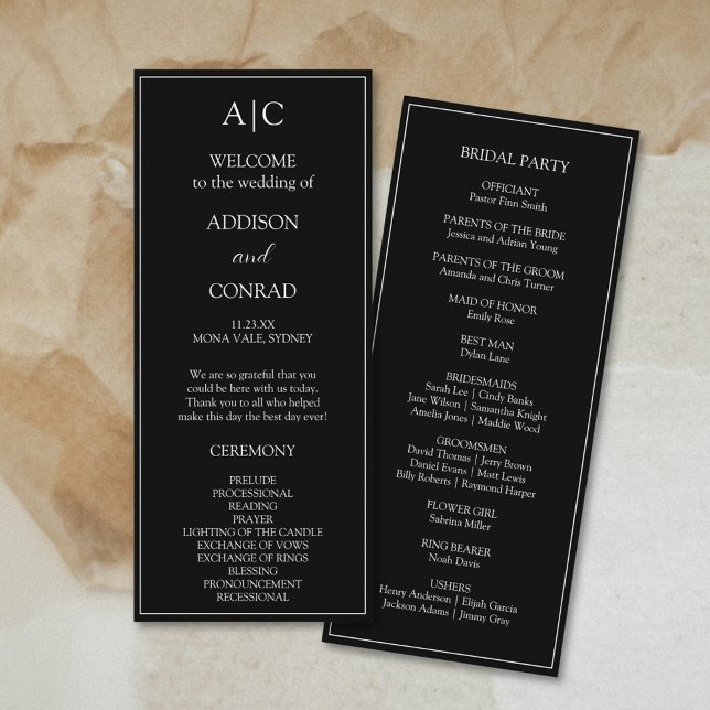 Elegant Classic Black Monogram Wedding Programme (Creator Uploaded)