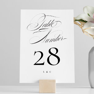 Elegant Classic Black on White Calligraphy Wedding Table Number