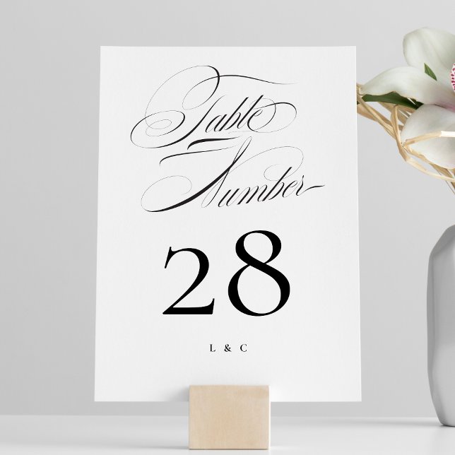 Elegant Classic Black on White Calligraphy Wedding Table Number (Creator Uploaded)