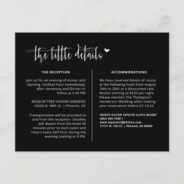 Elegant Classic Black Wedding Details QR Code Enclosure Card (Front)