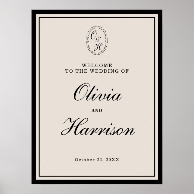 Elegant Classic Black Welcome to Our Wedding Sign (Front)