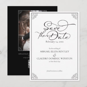 Elegant Classic Black & White Calligraphy Wedding Save The Date