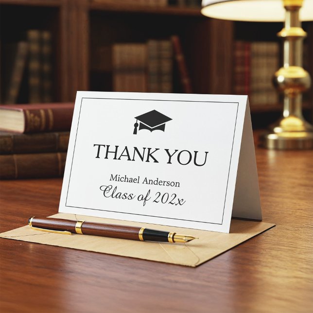 Elegant Classic Black White Graduation Thank You Card (Creator Uploaded)