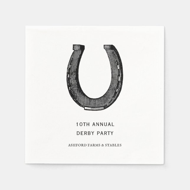 Elegant Classic Black White Horse Race Derby Party Napkin (Front)