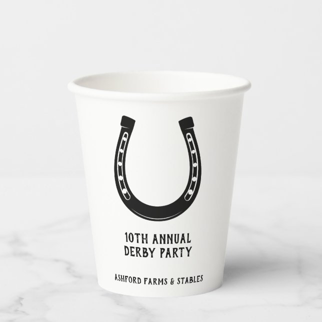 Elegant Classic Black White Horse Race Derby Party Paper Cups (Front)