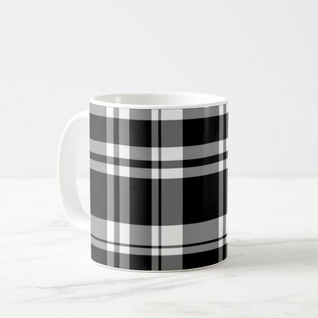 Elegant classic black white plaid pattern coffee mug (Front Left)
