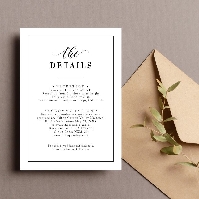 Elegant Classic Black & White Wedding Details Enclosure Card (Creator Uploaded)