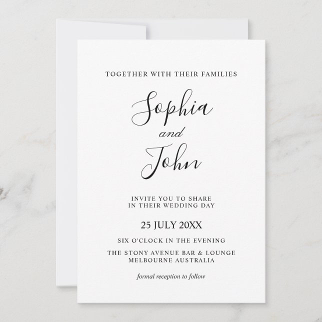 Elegant Classic Black & White Wedding Invitation (Front)