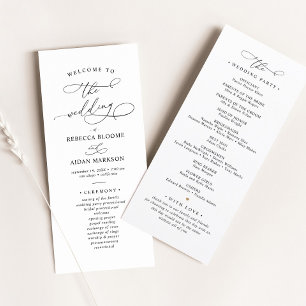 Elegant Classic Black & White Wedding Program Menu