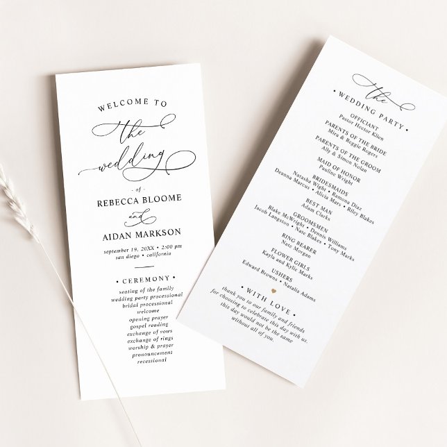 Elegant Classic Black & White Wedding Program Menu (Creator Uploaded)
