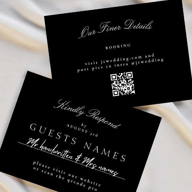 Elegant Classic Black & White Wedding QR CODE RSVP Card (Creator Uploaded)