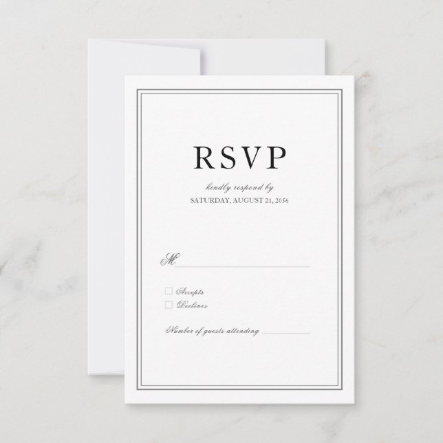 Elegant Classic Black & White Wedding RSVP Card (Front)