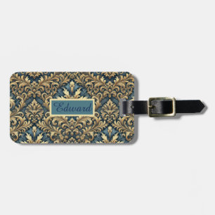 Elegant classic blue and gold personalised luggage tag