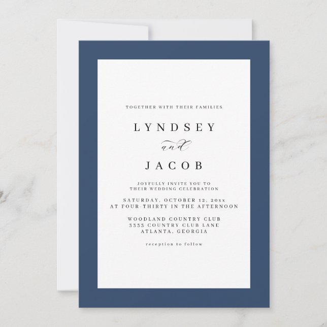 Elegant Classic Blue Classic Wedding Invitation (Front)