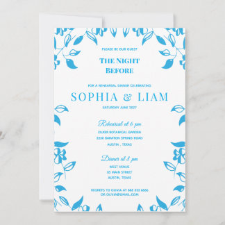 elegant classic blue floral rehearsal Invitation