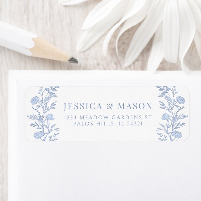 Elegant classic blue floral return address labels (Insitu)