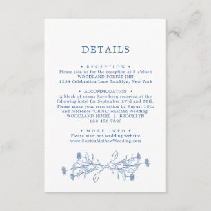 Elegant Classic Blue Floral Wedding Details Enclosure Card
