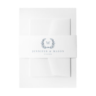 Elegant Classic Blue Floral Wedding Invitation Belly Band