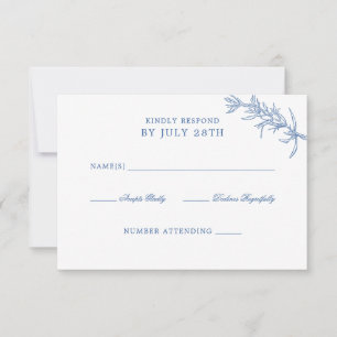 Elegant Classic Blue Floral Wedding RSVP Card