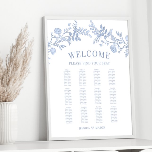 Elegant classic blue floral wedding seating chart (Creator Uploaded)