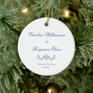 Elegant Classic Blue French Country Floral Wedding Ceramic Tree Decoration