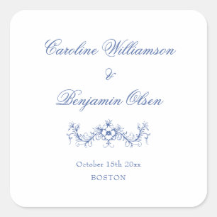 Elegant Classic Blue French Country Floral Wedding Square Sticker