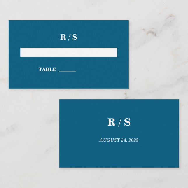 Elegant Classic Blue Monogram Place Card (Front/Back)