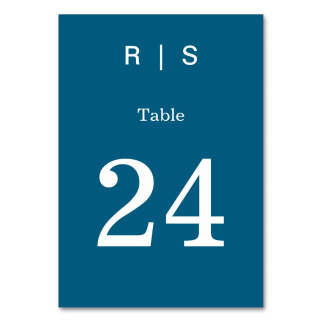 Elegant Classic Blue Monogram Table Number Card (Front)