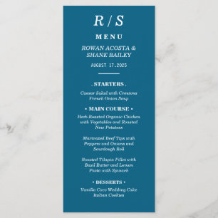 Elegant Classic Blue Monogram Wedding Menu Card