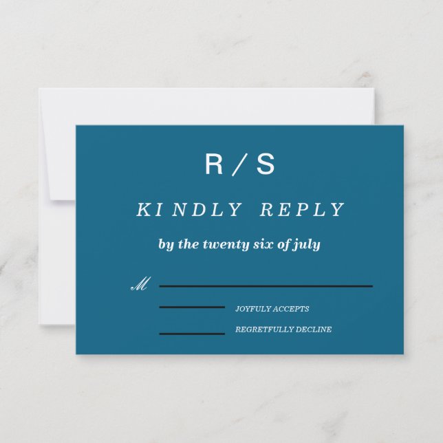 Elegant Classic Blue Monogram Wedding RSVP Card (Front)