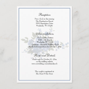 Elegant Classic Blue Roses Wedding Reception Invitation