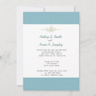 Elegant, classic blue seamless pattern engagement invitation