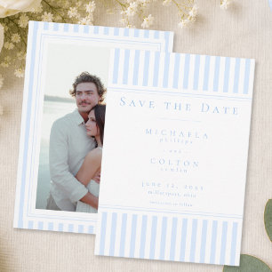 Elegant Classic Blue Stripe Photo Wedding Save The Date